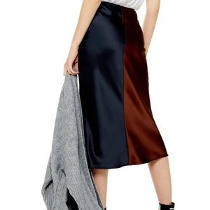 NWT Topshop Brown & Navy Satin Maxi Skirt 4